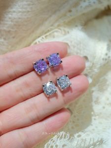 Exquisite Colorful Zirconia Stud Earrings Elegant round Diamond Small Luxury Fashion Jewelry Square Shape Handmade for Women