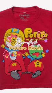 Kaos Anak Motif Pororo Bahan Katun untuk Anak Usia 1-6 Tahun dan Balita Warna merah