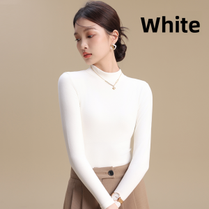 Miiow | White Cashmere Long Sleeve Base Shirt Half High Collar Inner Wear Commute Top Autumn Winter New Style MiiOW Cat Person Simple Style