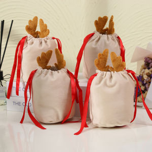 【9~9】New Christmas Candy Bags Antlers Bags Velvet Draw String Bunny Gift Packing Bags Dropshipping Bags Party Decoration