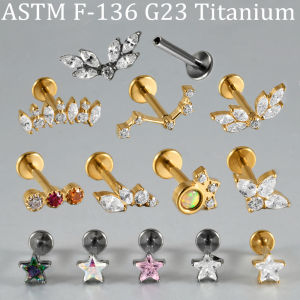 1PC Star Waterdrop Zircon With Marquise Wing Paved Ear Cartilage Helix Earring 16G G23 Titanium Flate Back Piercing Lip Labret