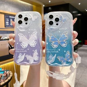 for Huawei Nova Y72 11i 11 Y91 Y70 Y71 7i 5T 9 SE P30 Pro Butterfly Wristband Phone Case Sparkling