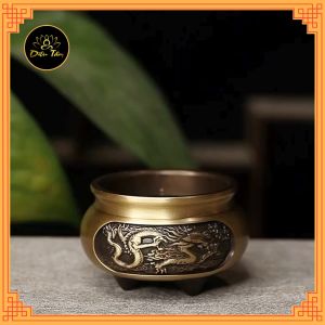 Lư cắm nhang không tăm lư hương mini lư xông trầm hương 3 Chân Khắc rồng phượng tặng đế cắm nhang lót chống cháy ban thờ đồ thờ cúng phong thủy shop Diệu Tâm