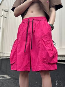 Pink Dopamine Parka Shorts Mens Summer American High Street Big Pocket Quick-Drying Pants Cityboy Shorts