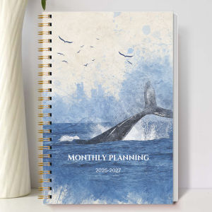 1Pc 2026-2027 Academic Monthly Planner 24 Month Spiral Calendar Book with Notes Ocean Whale Cover 8.15"X5.71"