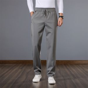 ROMON | Lormen Mens Casual Pants Straight Leg Elastic Silk Drawstring Comfortable Versatile Long Trousers Autumn New Style Youth Fashion