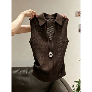 YNY | Unique Versatile Slimming Polo Neck Sleeveless Top Beige