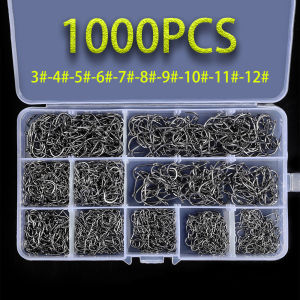 1000PCS Fishing Hooks Set High Carbon Steel Sharp Durable Barbed Fishhook Rock Fishing Equipment Gear Tackle Accessories withbox