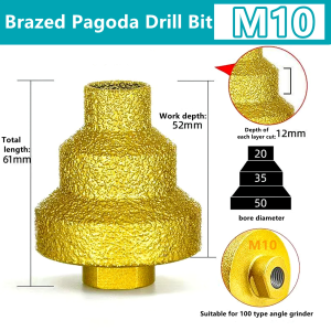 Brazed Pagoda Drill Bit M10 M14 Brazed Diamond Tower Drill Tile Stone Rock Plate Drill Reaming Integrated Bit Diamond Tools