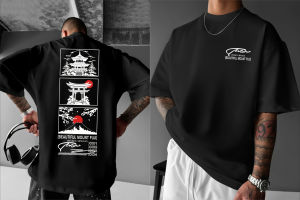 Mens Cotton Creative Cherry Blossom and Mount Fuji Pattern Print Simple Breathable Short Sleeve Street Hip Hop Short Sleeve