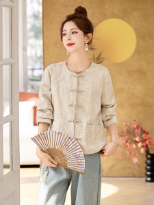 MANWUJINGLING | New Chinese Style Jacquard Linen Blouse