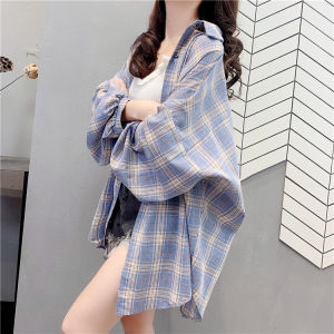 2025 New Plaid Womens Shirt Loose Long Sleeve Sun Protection Fashionable Korean Style Commute Straight Tube Button Detail