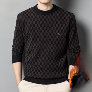 ROMON | Lormen Mens Knitted Sweater Fleece Lined Thickened Warm Base Shirt Slim Fit Casual Round Neck Winter Knitwear Polyester Nylon