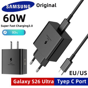 Samsung | Original SAMSUNG S26 Ultra Charger 60W Fast Charge Adapter EU US Usb C Chargeur Galaxy S26 Plus S22 S23 S24 S25 Z Filp 7 5 6 A56