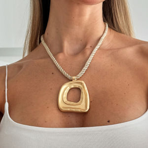 KunJoe Hip Hop Hollow-out Geometric Square Pendant Necklace Women 2026 Fashion Adjustable Rope Chain Necklace Party Jewelry Gift