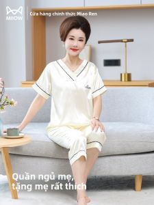 Bộ đồ ngủ nữ MiiOW làm bằng vải lụa băng dài tay cổ chữ V áo kiểu chui đầu
