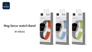 WiWU Mag Secur Watch Band Wi-WB301 | Magnetic + Mechanical Lock Buckle | Breathable Wave-Texture Solid-State Silicone Strap | Fits 44mm 45mm 46mm 49mm - Black/Orange Grey/Green Blue - Shop Now!