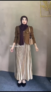 Rok plisket bludru premium/Rok plisket velvet panjang premium