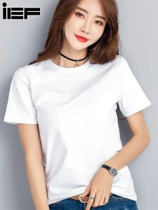 IEF ใหม่ฤดูร้อน Pure สีคอกลมแขนสั้นเสื้อยืดเสื้อยาวปิดถึงก้นแขนสั้น