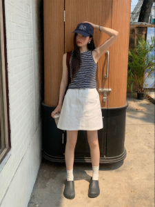 Mixd | High Waist A-Line White Summer Skirt