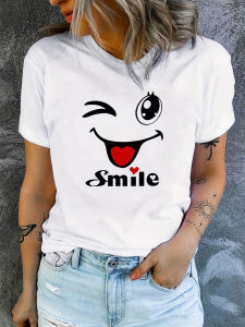 Wink Smile Womens Tee - Cute Emoji Graphic Playful Happy Print for Casual Daily Wear