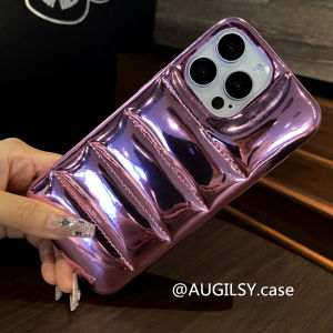 Barbie Pink Glossy down Jacket High-End Feel Phone Case Suitable for  14ProMax Popular Female Style 12 Niche 13 Luxury Aurora 16Plus Semi-Pack Protection Cover 11 Trendy Brand Not