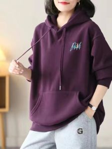 เสื้อฮู้ดคอกลมแขนยาวผ้าฝ้ายหลวมสไตล์เกาหลีสำหรับผู้หญิงไซส์ใหญ่ สไตล์ลำลอง ฤดูใบไม้ร่วง/ฤดูหนาว เสื้อคลุมกันหนาวแบบสวมหัว