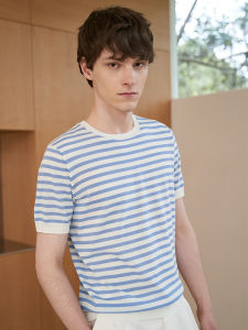 Mens Knitted Round Neck Striped T-shirt