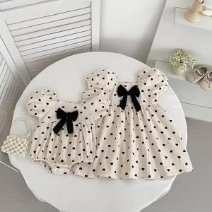 2026 New Summer 2-6Yrs Clothing Kids Princess Cotton Heart-shaped Dress Puff Half Sleeved Baby Girl Birthday Party Bow Dress