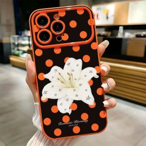 Polka Dot White Lily Print Phone Case For iPhone 17 16 15 14 13 12 11 Pro Max Plus Soft Shockproof TPU Cover