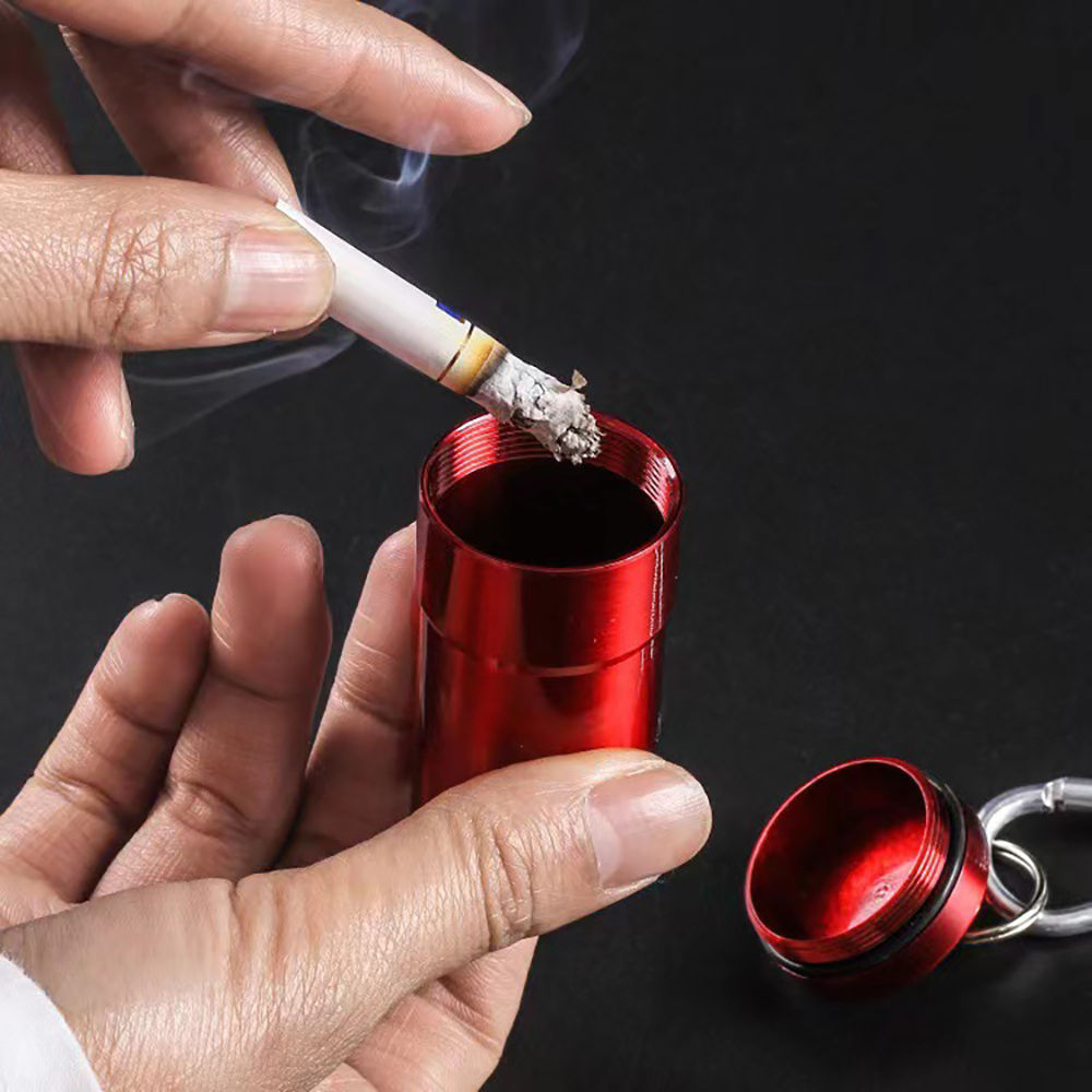 1Pcs Windproof Aluminum Pocket Ashtray With Lid Portable Keychain Cigarette Ash Storage Tube Holder Outdoor Accessory
_voghion.com