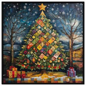 Tranh cây thông noel mùa đông.Tranh treo tường dán tường sơn dầu canvas trang trí. CGI-1803