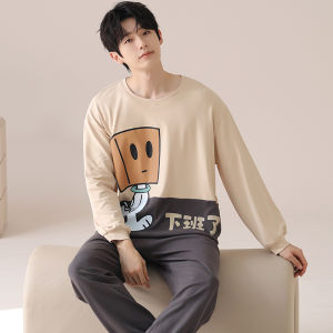 Miiow | Couples Pure Cotton Sleepwear Long Sleeve Hooded Home Clothes Set Cartoon Pattern Womens Home Leisure Suit Spring Summer