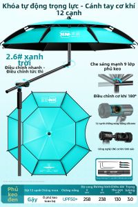 BENNUO | Ô Dù Câu Cá Chống Quay Ngoài Trời Chống Nắng Mưa 12 Cạnh Cho Người Đi Bộ Với Thân Titanium Lỏng Kim Loại và Khởi Động Một Nút Cho Gậy