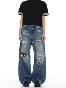 Woostop | American Vintage Hole Ripped Loose Straight Denim Pants