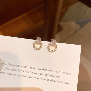 JN IMPRESSION Korean style popular simple temperament geometric earrings light luxury niche flash full diamond high-end circle earrings earrings