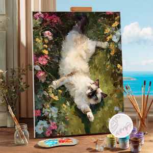 Acrylic Paint By Numbers Cat And Floral Painting By Numbers on Canvas Coloring By Number for Adults Paint Digital Art