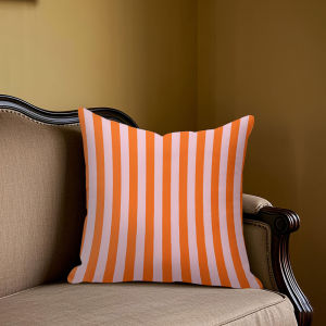 Potdemiel | Bold Orange & Pink Stripes Square Jacquard Pillow Cover for Sofa Office Waist Cushion Cover Home Decorative Pillowcase