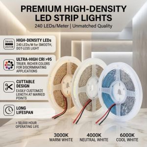 DC12V/24V SMD2835 LED Strip 0.5m-10m 240LEDs/M High Density Dimmable Flexible Tape for DIY TV Backlight Bedroom Background Decor