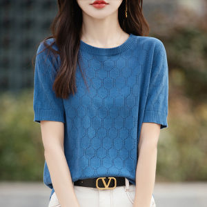 DONGYINUAN | Pure Cotton Knitwear Lacy Short Sleeve Summer Top