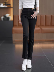 High Waist Slim Fit Straight Leg Denim Jeans Womens Spring Autumn New Style Elastic Bandage French Bread Pants Black