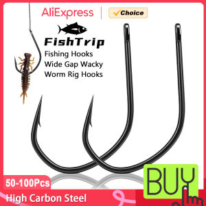 FishTrip 50-100PCS Wide Gap Wacky Worm Rig Hooks Weedless Drop Shot Hooks Bass Fishing Hooks for Freshwater Saltwater