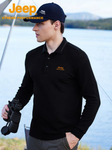 Jeep | Jeep Mens Outdoor Long Sleeve Polo Shirt Loose Fit Casual Top Sportswear Autumn Winter Cotton Polyester Blend Male Fashion