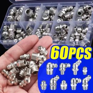 60PCS Metric Grease Fitting Kit 9 Type Galvanized Metal Hydraulic Grease Zerk Assortment Set M6 M8 M10 Vehicle Nozzle Fuel