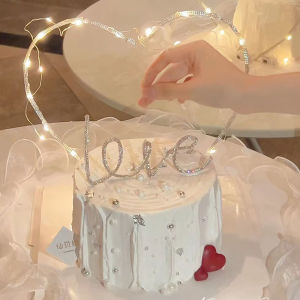 214 Valentines Day Fairy Cake Decoration Heart Bright Crystal Love Couple Confession Minimalist Cake Plug-in
