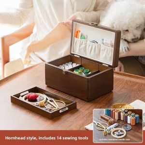 Luxury High-Quality Wooden Needlework Box Set for Wedding Gifts Sturdy Retro Wood Storage Box for Home Use Cross Stitch Tools