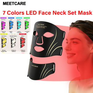7 Colors LED Neck Face Mask Red Light Therapy Facial Beauty Device Rechargeable for Anti-Aging Skin Brightening Rejuvenation