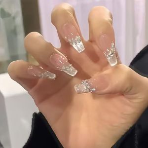 Autumn Winter Long Elegant Soft Cat Eye Rhinestone Handmade Wearable Nail High End Luxury Manicure False Nails Tips Extensions