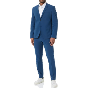 Mens classic fitted suit two-piece business/wedding double button formal suit (jacket+pleated trousers) grooms office suit