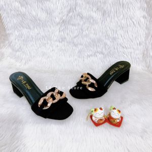 Guốc dép nữ 5 phân quai ngang phối xích lớn LT (D018)